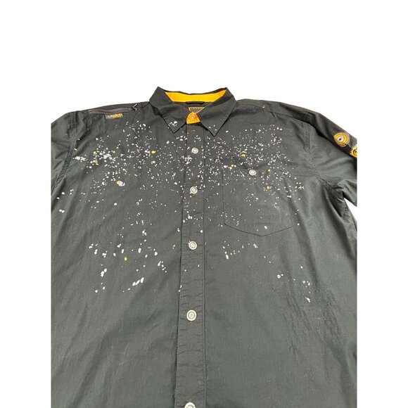 Akademiks Shirt Black Mens XL Long-Sleeve Button-Up Yellow Trim & Patches - Picture 5 of 9
